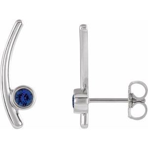 Sterling Silver Lab-Grown Blue Sapphire Ear Climbers