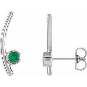 14K White Gold Lab-Grown Emerald Ear Climbers