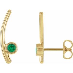 14K Yellow Gold Natural Emerald Ear Climbers