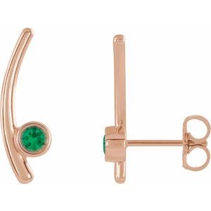 14K Rose Gold Natural Emerald Ear Climbers