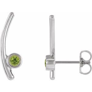 14K White Gold Natural Peridot Ear Climbers