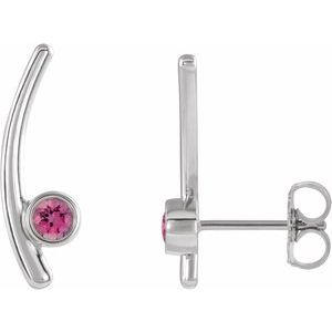 Sterling Silver Natural Pink Tourmaline Ear Climbers