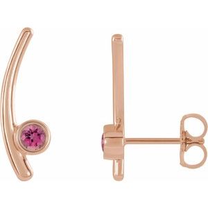 14K Rose Gold Natural Pink Tourmaline Ear Climbers