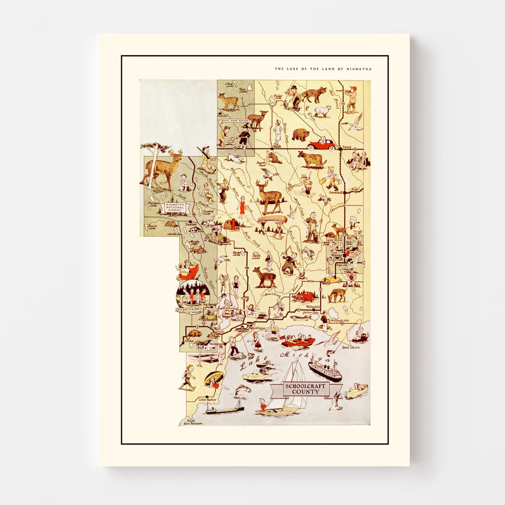 Vintage Map of Schoolcraft County, Michigan 1936
