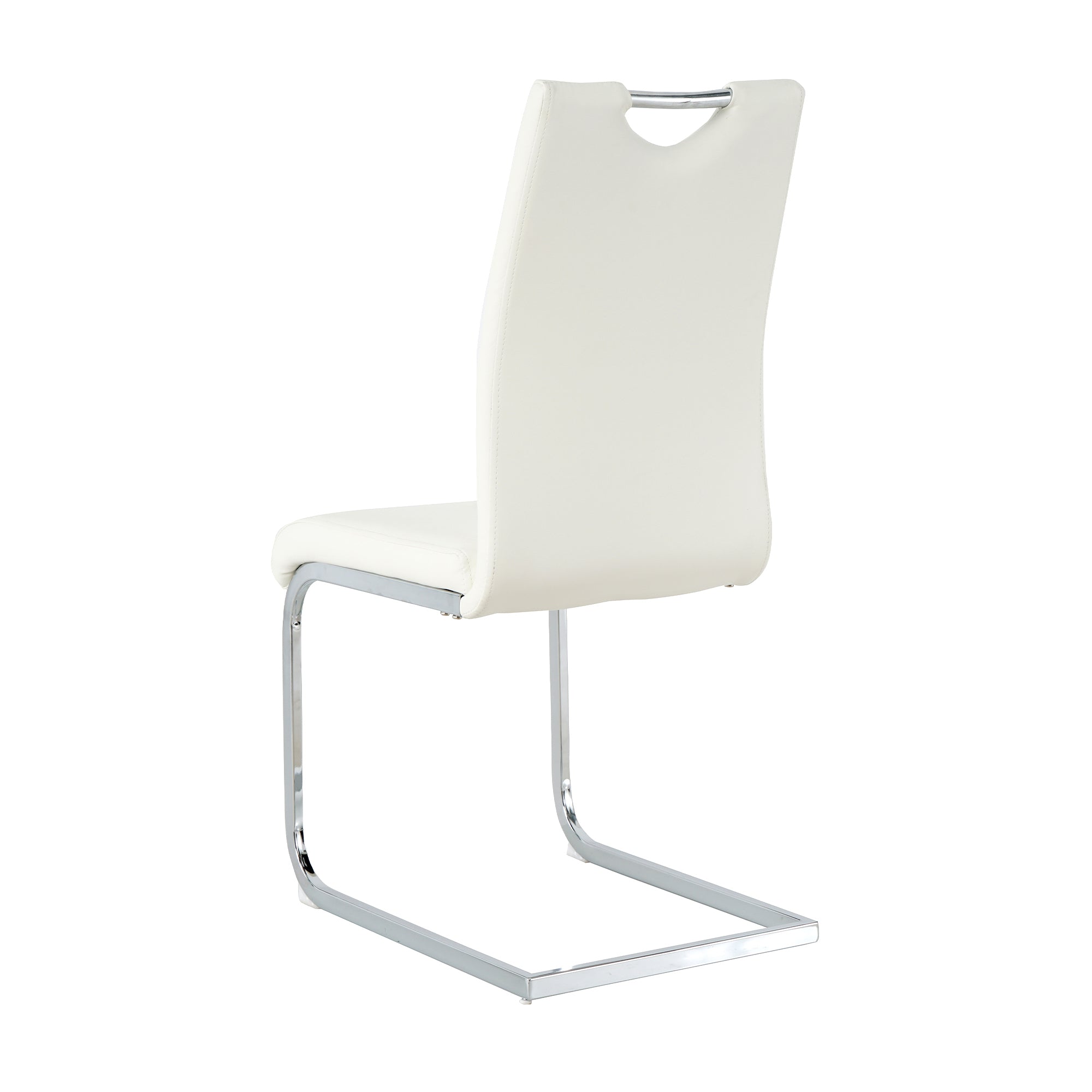Modern style glass dining table, elegant transparent design, sturdy stainless steel base, white dining chairs set, electroplated chair legs, suitable for dining room and kitchen (set of 7)