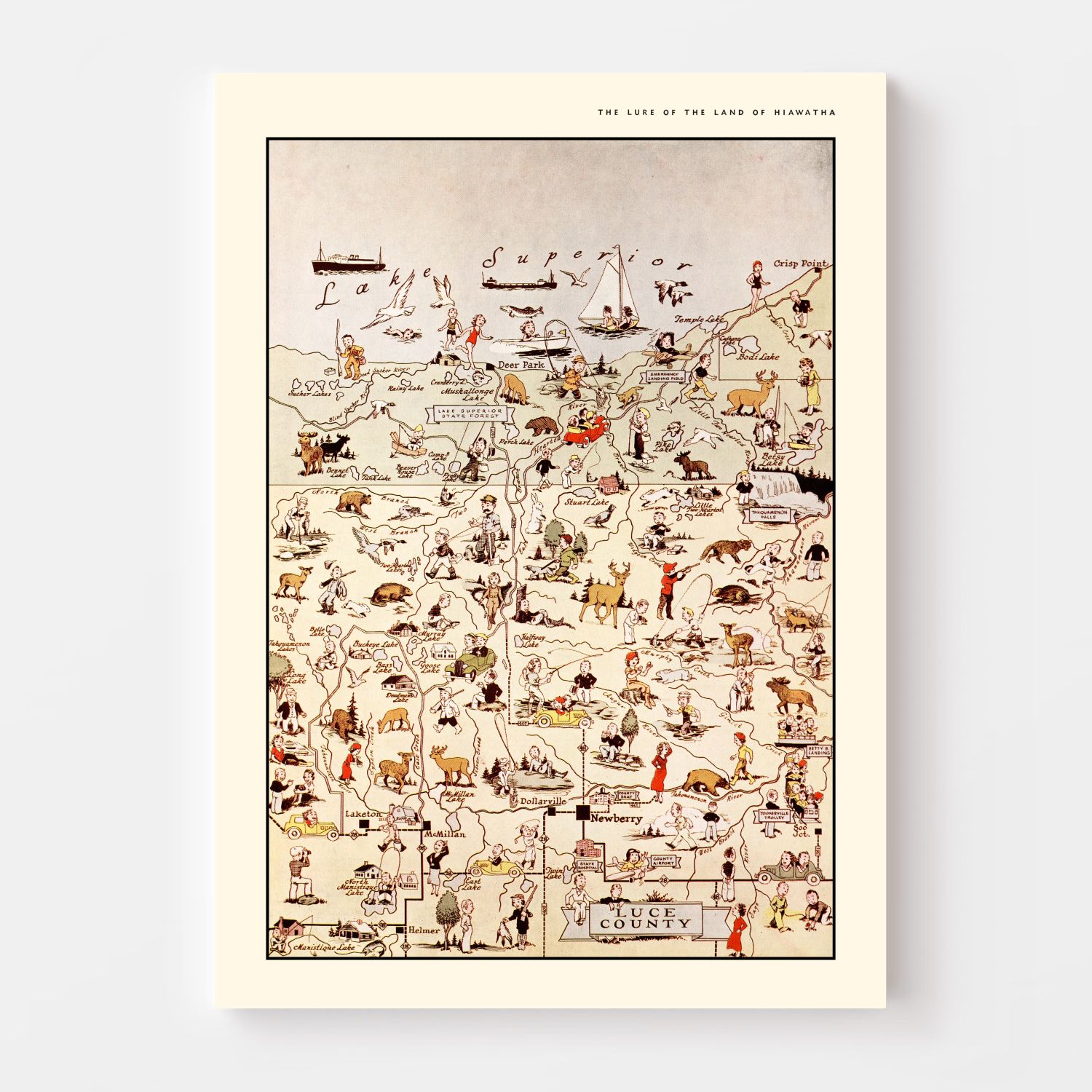 Vintage Map of Luce County, Michigan 1936