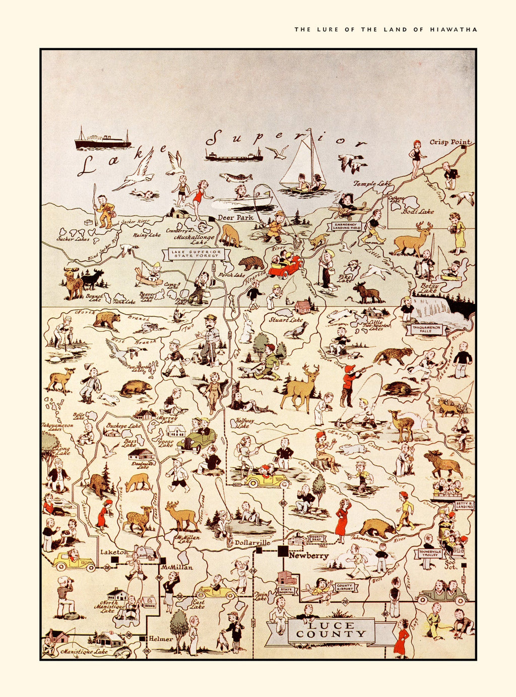 Vintage Map of Luce County, Michigan 1936