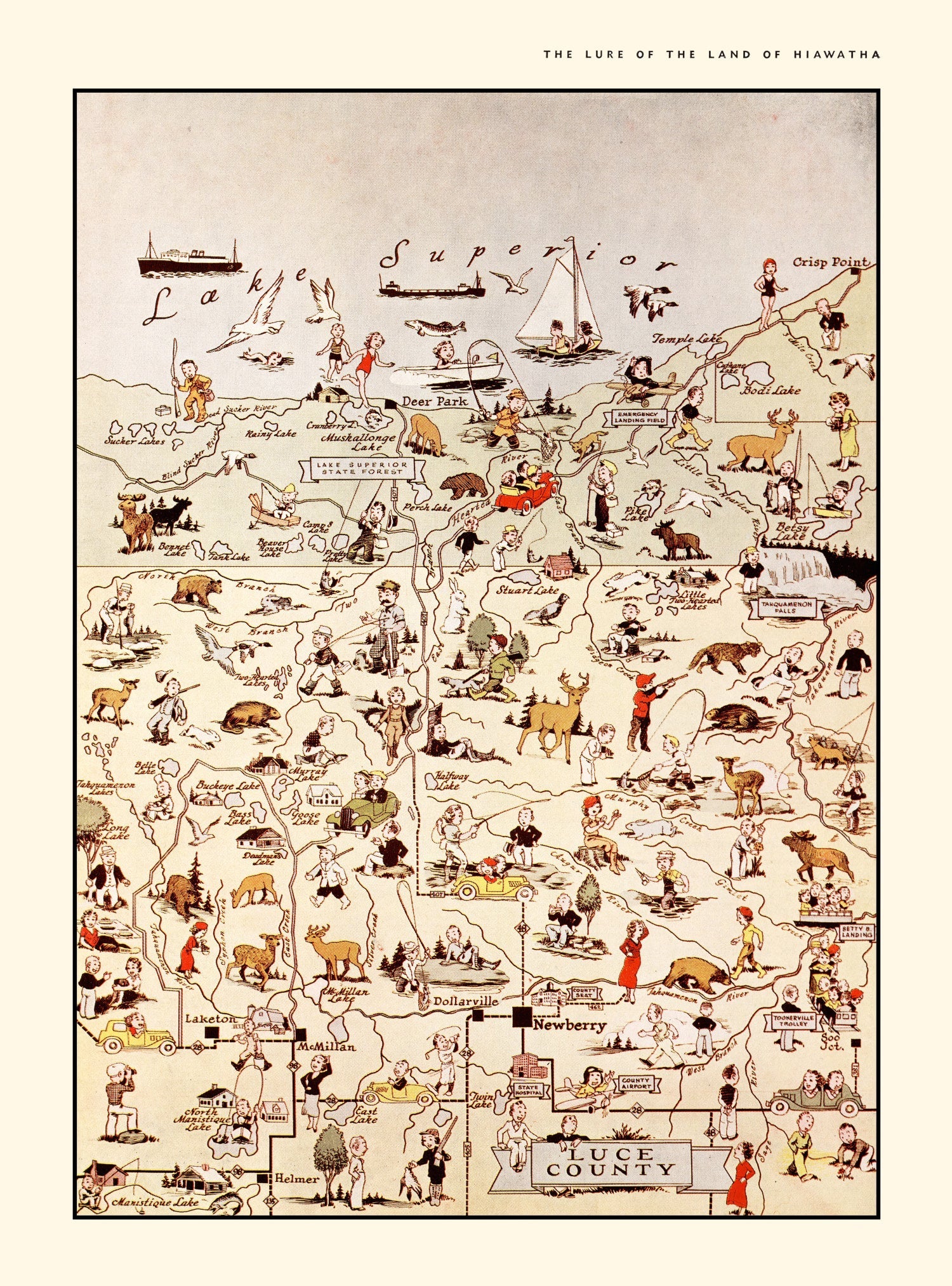Vintage Map of Luce County, Michigan 1936