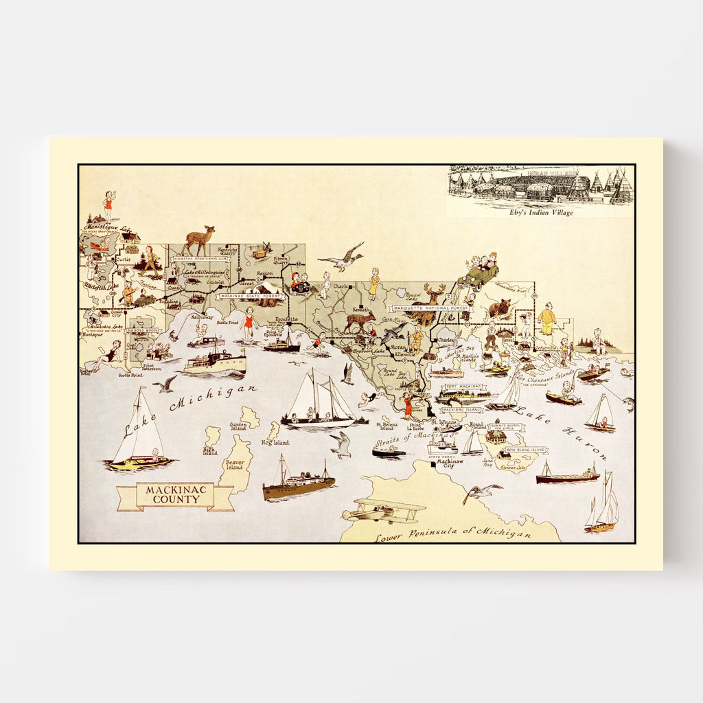 Vintage Map of Mackinack County, Michigan 1936