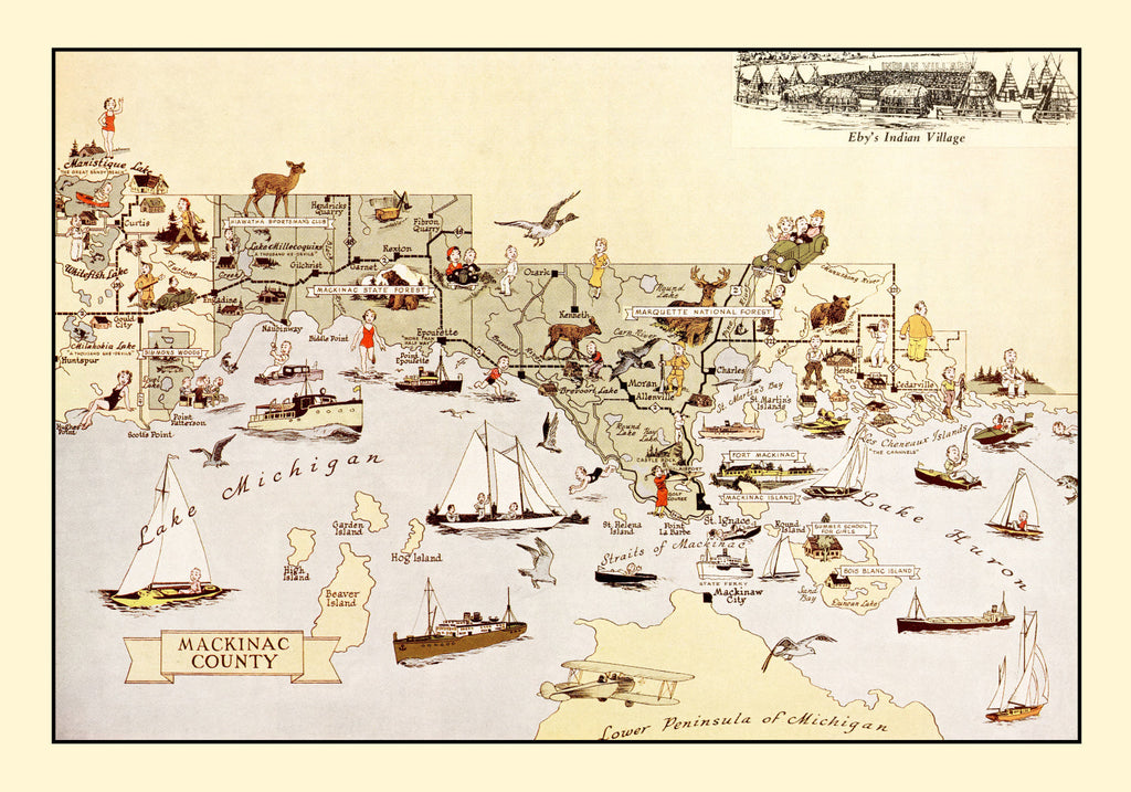 Vintage Map of Mackinack County, Michigan 1936
