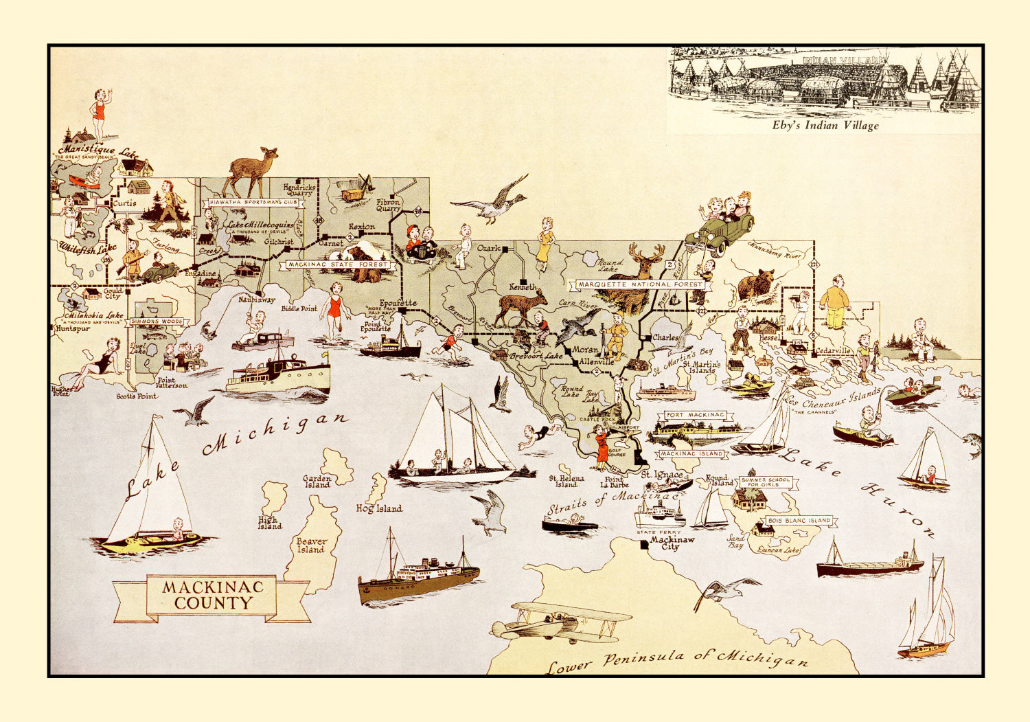 Vintage Map of Mackinack County, Michigan 1936