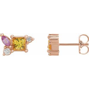 14K Rose Gold Natural Yellow Sapphire, Natural Pink Sapphire, & 1/8 CTW Natural Diamond Earrings