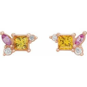 14K Rose Gold Natural Yellow Sapphire, Natural Pink Sapphire, & 1/8 CTW Natural Diamond Earrings