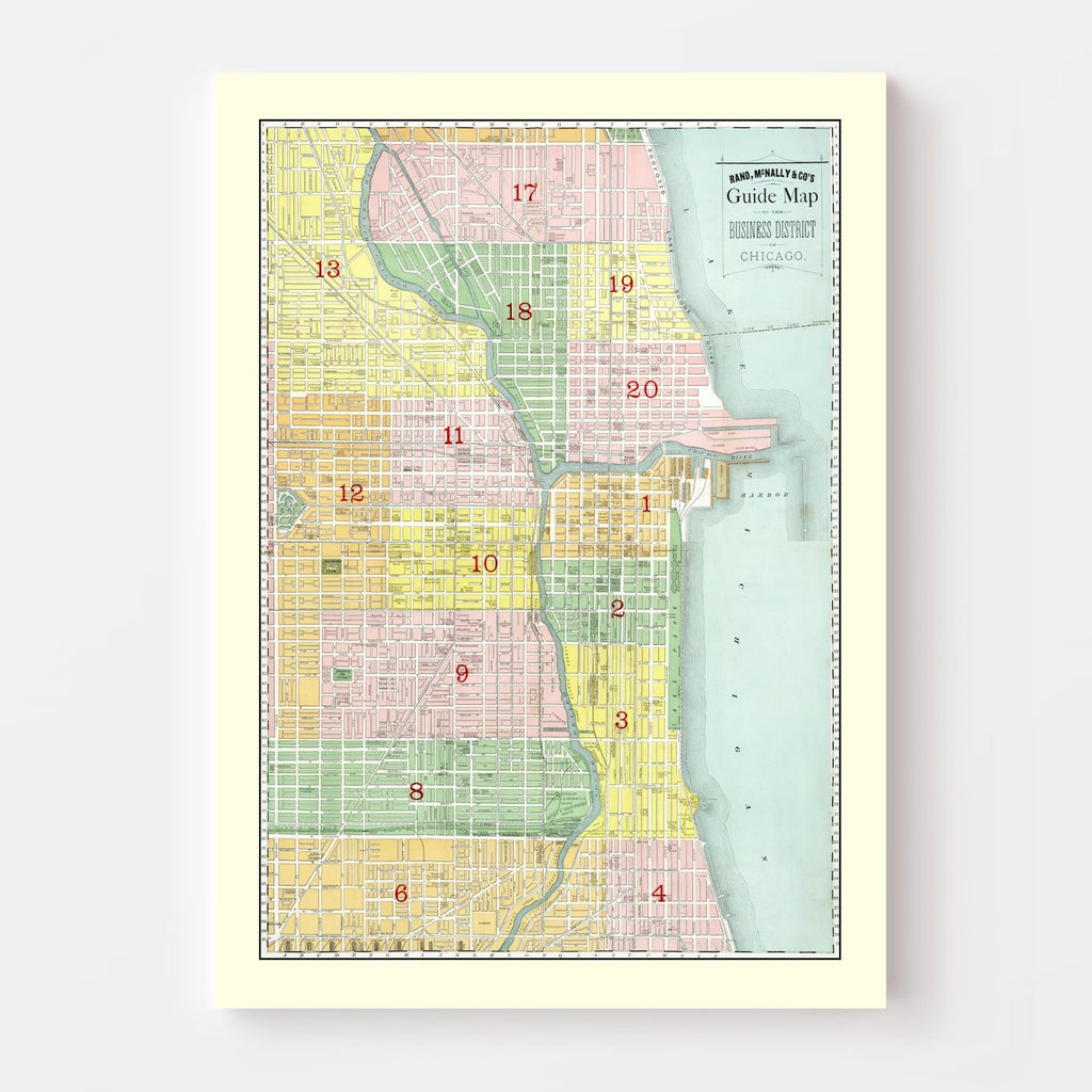 Vintage Map of the Business District of Chicago, IL 1875