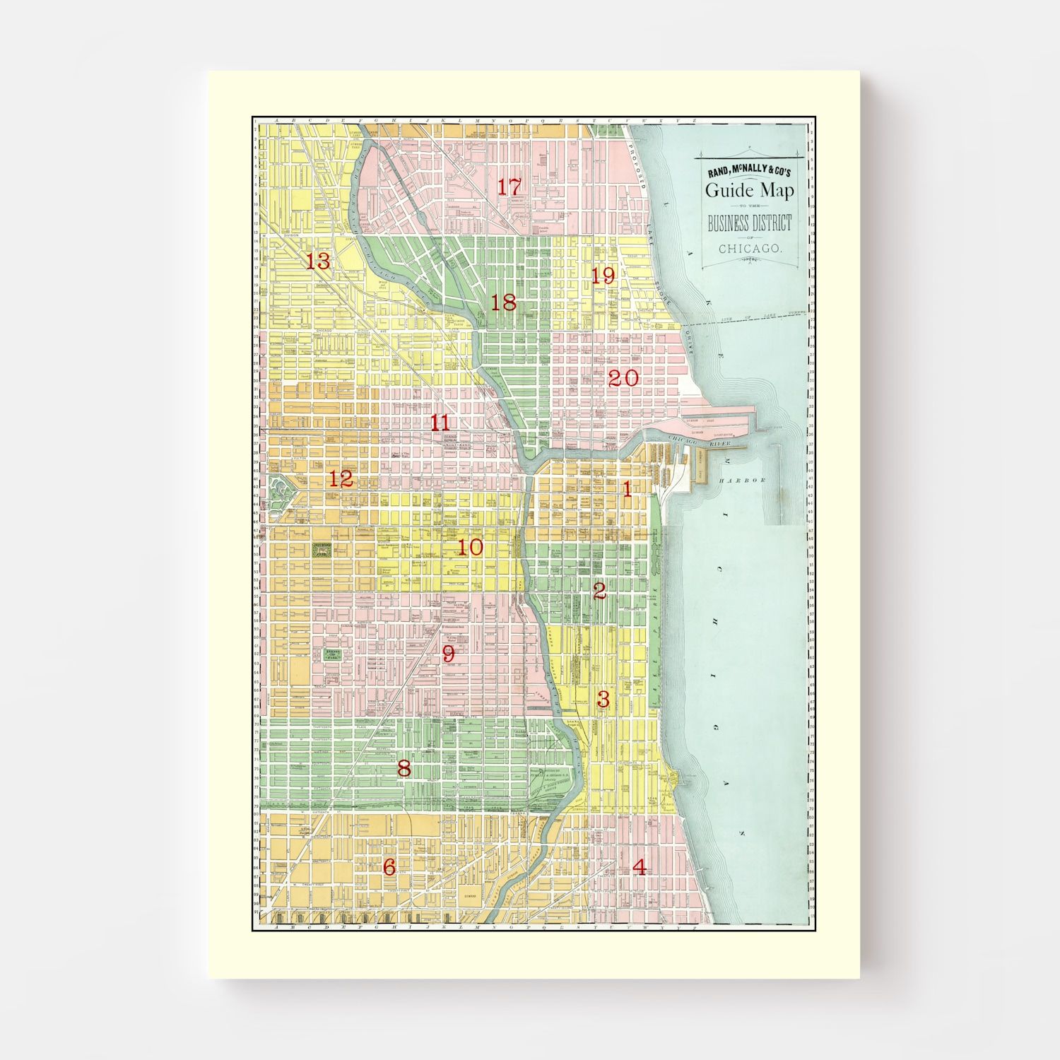 Vintage Map of the Business District of Chicago, IL 1875