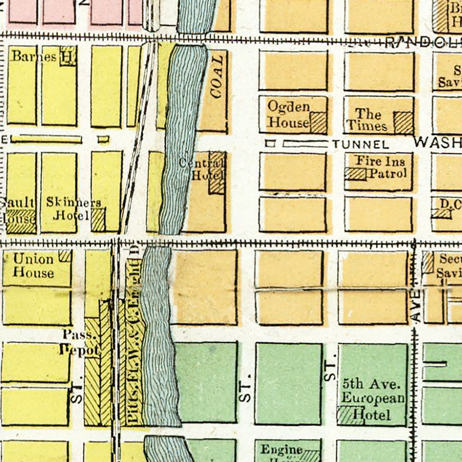 Vintage Map of the Business District of Chicago, IL 1875