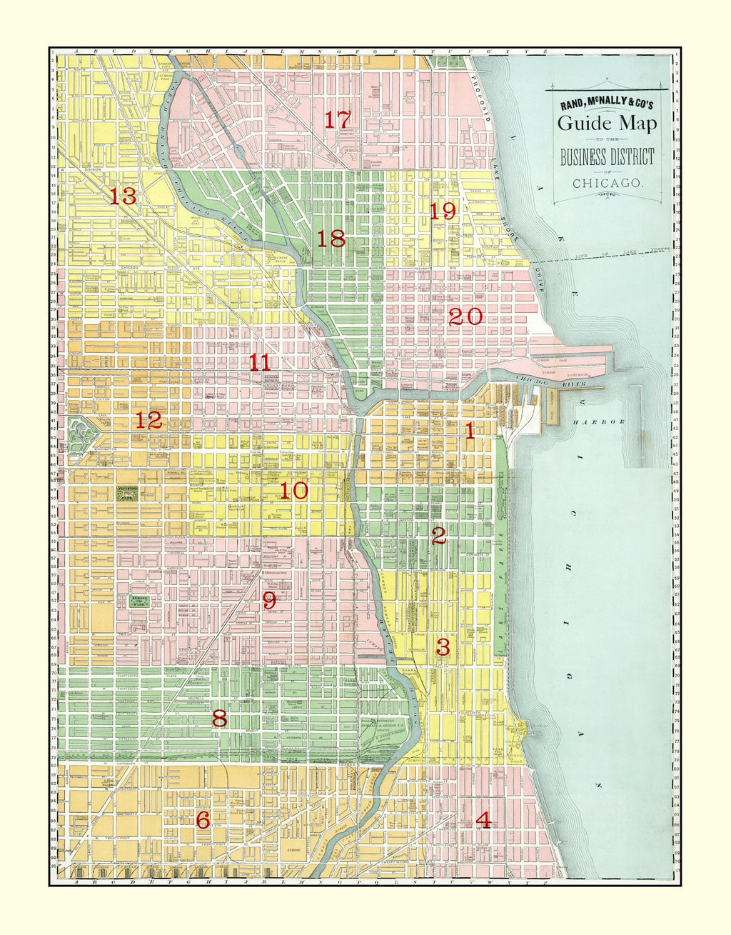 Vintage Map of the Business District of Chicago, IL 1875