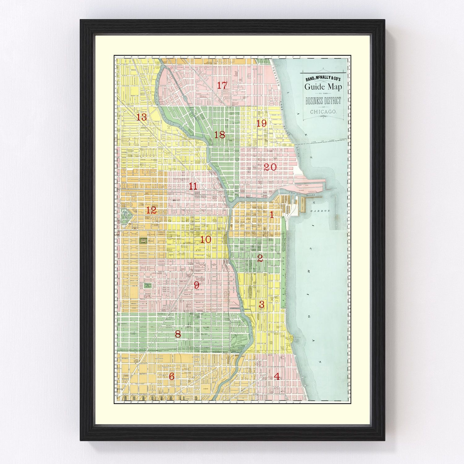 Vintage Map of the Business District of Chicago, IL 1875