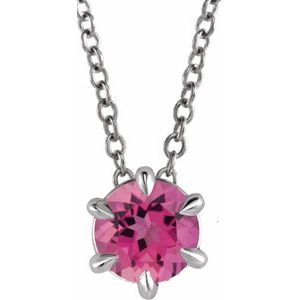 Platinum 5 mm Natural Pink Tourmaline Solitaire 16-18" Necklace