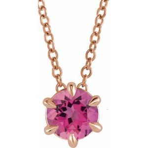 14K Rose Gold 4 mm Natural Pink Tourmaline Solitaire 16-18" Necklace