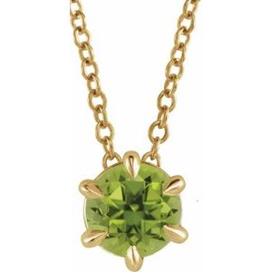 14K Yellow Gold 5 mm Natural Peridot Solitaire 16-18" Necklace