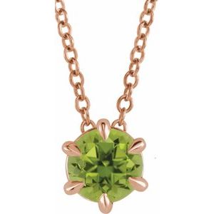 14K Rose Gold 5 mm Natural Peridot Solitaire 16-18" Necklace