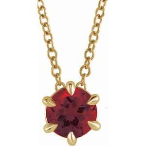 14K Yellow Gold 4 mm Natural Mozambique Garnet Solitaire 16-18" Necklace