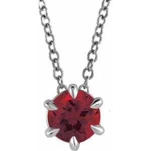 14K White Gold 4 mm Natural Mozambique Garnet Solitaire 16-18" Necklace