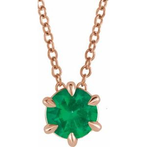 14K Rose Gold 4 mm Lab-Grown Emerald Solitaire 16-18" Necklace