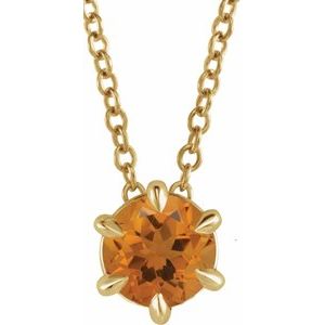14K Yellow Gold 6 mm Natural Citrine Solitaire 16-18" Necklace