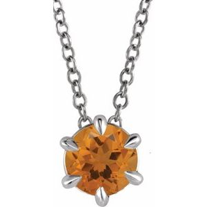 14K White Gold 4 mm Natural Citrine Solitaire 16-18" Necklace