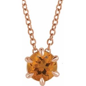 14K Rose Gold 4 mm Natural Citrine Solitaire 16-18" Necklace