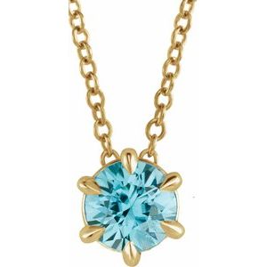 14K Yellow Gold 5 mm Natural Blue Zircon Solitaire 16-18" Necklace