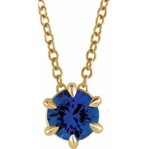 14K Yellow Gold 5 mm Lab-Grown Blue Sapphire Solitaire 16-18" Necklace