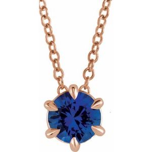 14K Rose Gold 4 mm Lab-Grown Blue Sapphire Solitaire 16-18" Necklace