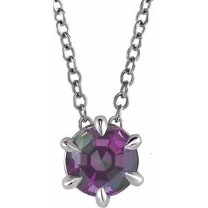 14K White Gold 5 mm Lab-Grown Alexandrite Solitaire 16-18" Necklace