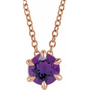 14K Rose Gold 4 mm Natural Amethyst Solitaire 16-18" Necklace