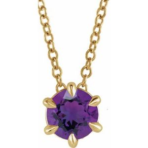 14K Yellow Gold 4 mm Natural Amethyst Solitaire 16-18" Necklace