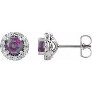 14K White Gold 4 mm Lab-Grown Alexandrite & 1/8 CTW Natural Diamond Earrings
