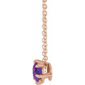 14K Rose Gold 5 mm Natural Amethyst Solitaire 16-18" Necklace