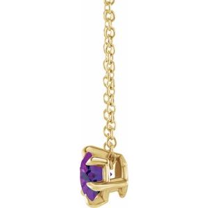 14K Yellow Gold 4 mm Natural Amethyst Solitaire 16-18" Necklace