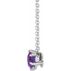 14K White Gold 5 mm Natural Natural Amethyst Solitaire 16-18" Necklace