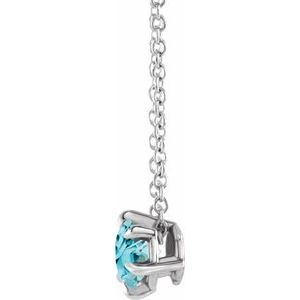 14K White Gold 5 mm Natural Aquamarine Solitaire 16-18" Necklace