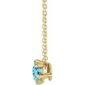 14K Yellow Gold 5 mm Natural Aquamarine Solitaire 16-18" Necklace