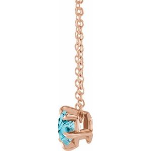 14K Rose Gold 5 mm Natural Aquamarine Solitaire 16-18" Necklace