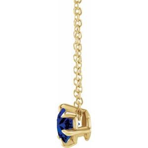 14K Yellow Gold 4 mm Natural Blue Sapphire Solitaire 16-18" Necklace