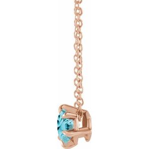 14K Rose Gold 4 mm Natural Blue Zircon Solitaire 16-18" Necklace