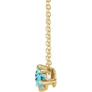 14K Yellow Gold 5 mm Natural Blue Zircon Solitaire 16-18" Necklace