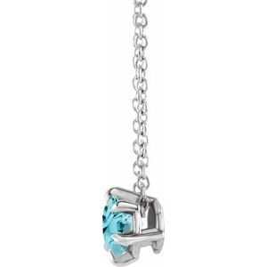 14K White Gold 4 mm Natural Blue Zircon Solitaire 16-18" Necklace