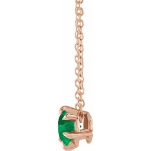 14K Rose Gold 5 mm Natural Emerald Solitaire 16-18" Necklace